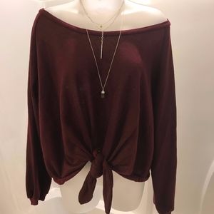 Off The Shoulder Burgundy Light Weight Sweater